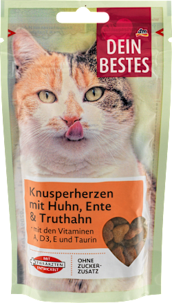 Kattensnack, krokante hartjes met kip, eend en kalkoen, 65 g
