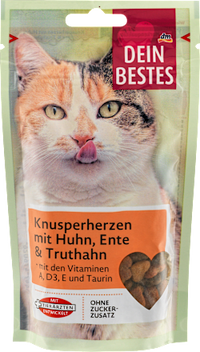 Kattensnack, krokante hartjes met kip, eend en kalkoen, 65 g