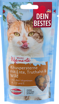 Kattensnacks krokante sterretjes met eend, kalkoen &amp; wild, 65 g