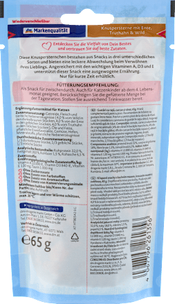 Kattensnacks krokante sterretjes met eend, kalkoen &amp; wild, 65 g