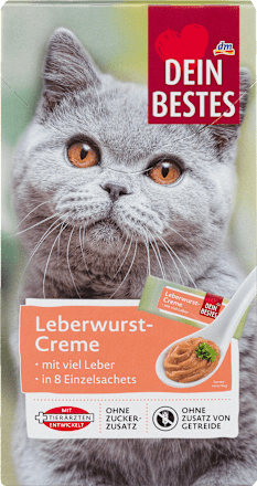 Kattensnoepjes, leverworstcrème met lever, multipack (8 stuks), 80 g