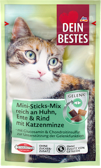 Dein Bestes Katzenleckerli Mini Sticks mit Huhn, Ente, Rind & Katzenminze, 50 g