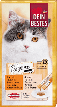 Kattensnacks met kip en kalkoen, Schnurr Multipack (8x15 g), 120 g