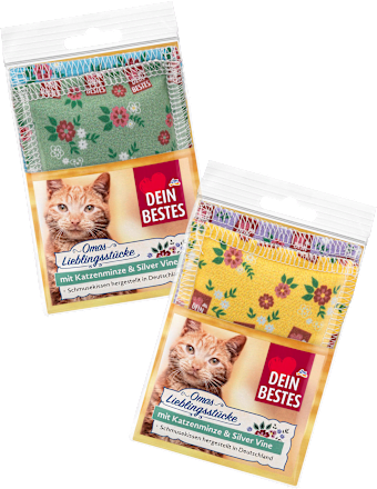 Knuffelkussen voor katten met kattenkruid en zilveren wijnrank, Oma's favorieten, 2 stuks