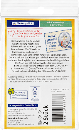 Knuffelkussen voor katten met kattenkruid en zilveren wijnrank, Oma's favorieten, 2 stuks