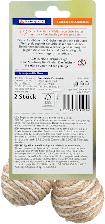 Kattenspeeltje, sisalballen met belletjes, 1 stuk