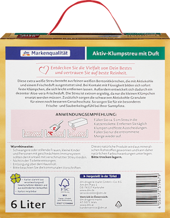 Katzenstreu Aktiv-Klumpstreu mit Aloe Vera Duft, Exquisit, 6 l