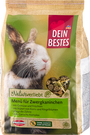 Knaagdiervoer, menu voor dwergkonijnen, graanvrij, Naturverliebt, 600 g