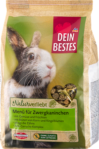 Knaagdiervoer, menu voor dwergkonijnen, graanvrij, Naturverliebt, 600 g