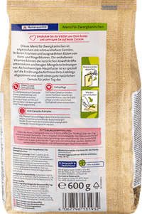 Knaagdiervoer, menu voor dwergkonijnen, graanvrij, Naturverliebt, 600 g