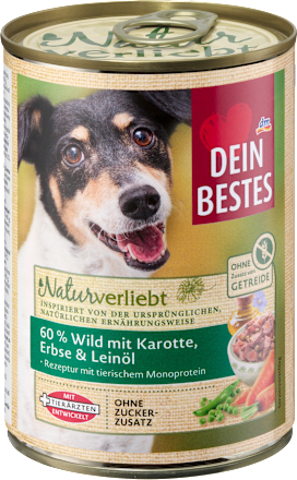 Nassfutter Hund 60% Wild mit Karotten, Naturverliebt, 400 g