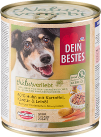 Nassfutter Hund mit 60% Huhn mit Kartoffeln, Naturverliebt, 800 g