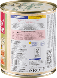 Nassfutter Hund mit 60% Huhn mit Kartoffeln, Naturverliebt, 800 g