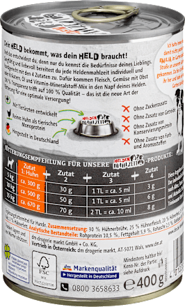 Nassfutter Hund mit Huhn, Heldenmahlzeit, 400 g