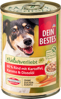 Nassfutter Hund mit Rind, Kartoffel, Karotte & Distelöl, Naturverliebt, 400 g