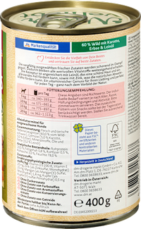 Nassfutter Hund mit Wild, Karotten, Erbsen & Leinöl, Naturverliebt, 400 g