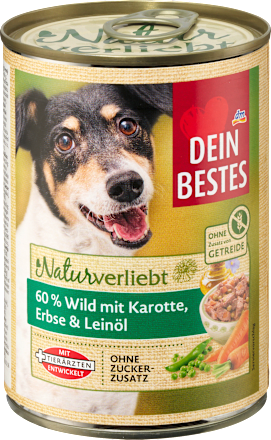 Nassfutter Hund mit Wild, Karotten, Erbsen & Leinöl, Naturverliebt, 400 g