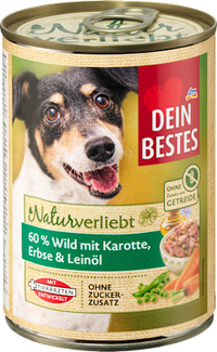Nassfutter Hund mit Wild, Karotten, Erbsen & Leinöl, Naturverliebt, 400 g