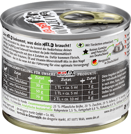 Nassfutter Hund purer Gemüsemix mit Petersilie, Heldenmahlzeit, 175 g