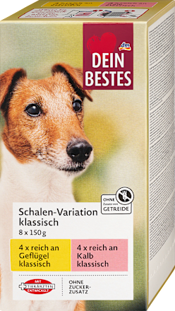 Nassfutter Hund reich an Geflügel & reich an Kalb Multipack (8x150 g), 1.200 g Dein Bestes