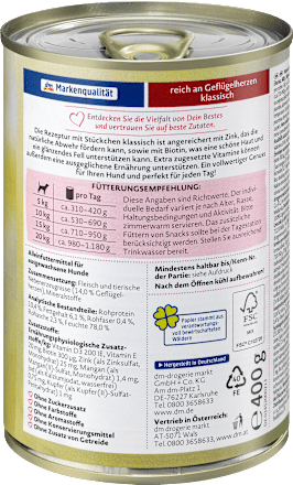 Nat hondenvoer rijk aan pluimveeharten, multipack (6 x 400 g), 2,4 kg