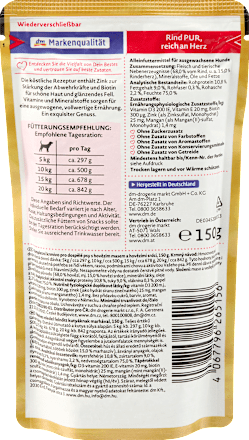 Nassfutter Hund Rind pur, reich an Herz, Exquisit, 150 g