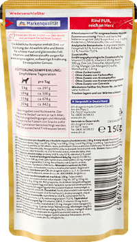 Nassfutter Hund Rind pur, reich an Herz, Exquisit, 150 g