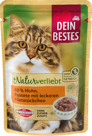 Nassfutter Katze 60 % Huhn mit Filet, Naturverliebt, 85 g