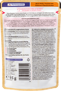 Dein Bestes Nassfutter Katze 60% Huhn Pastete mit Fleischstückchen, Naturverliebt, 85 g