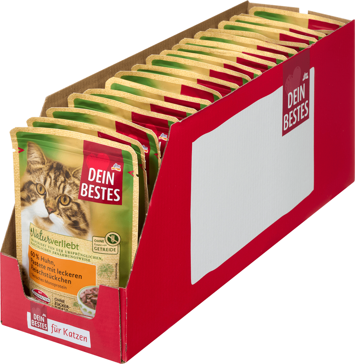 Nassfutter Katze 60% Huhn, Pastete mit leckeren Filetstückchen, Naturverliebt Multipack (18x85 g), 1.530 g