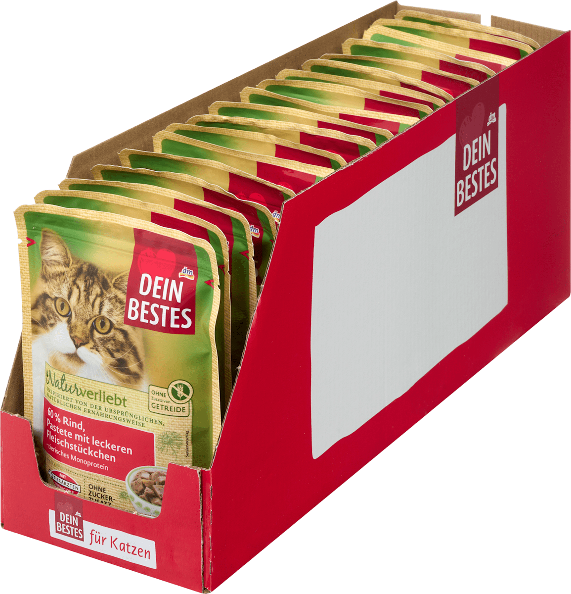 Nassfutter Katze 60% Rind, Pastete mit leckeren Filetstückchen, Naturverliebt Multipack (18x85 g), 1.530 g