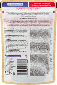 Nassfutter Katze 60% Rind, Pastete mit leckeren Filetstückchen, Naturverliebt Multipack (18x85 g), 1.530 g
