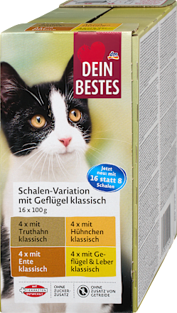 Dein Bestes Nassfutter Katze Geflügel Variationen, Multipack (16x100 g), 1,6 kg
