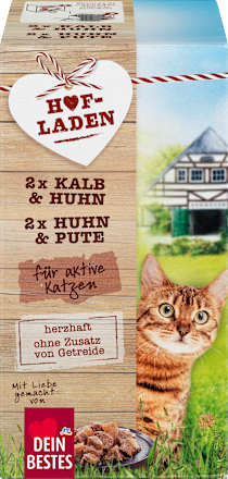 Nat kattenvoer, kalf &amp; kip en kip &amp; kalkoen, boerderijwinkel multipack (4 x 85 g), 340 g