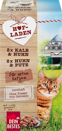 Nat kattenvoer, kalf &amp; kip en kip &amp; kalkoen, boerderijwinkel multipack (4 x 85 g), 340 g