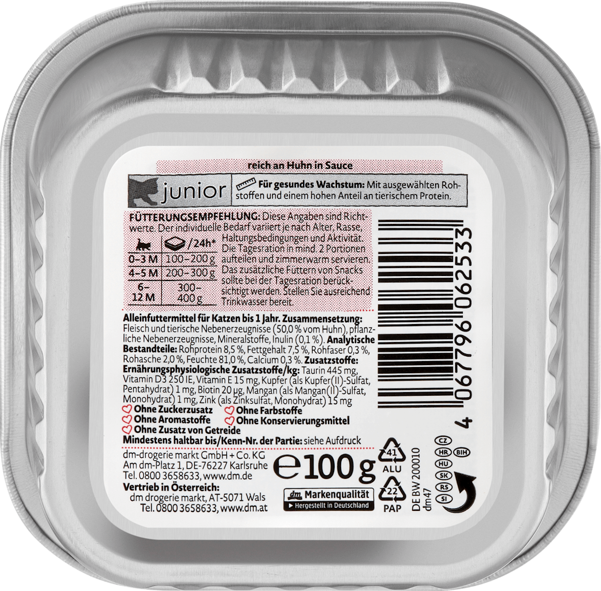 Nassfutter Katze Kitten reich an Huhn in Sauce, Junior, Multipack (14x100 g), 1.400 g