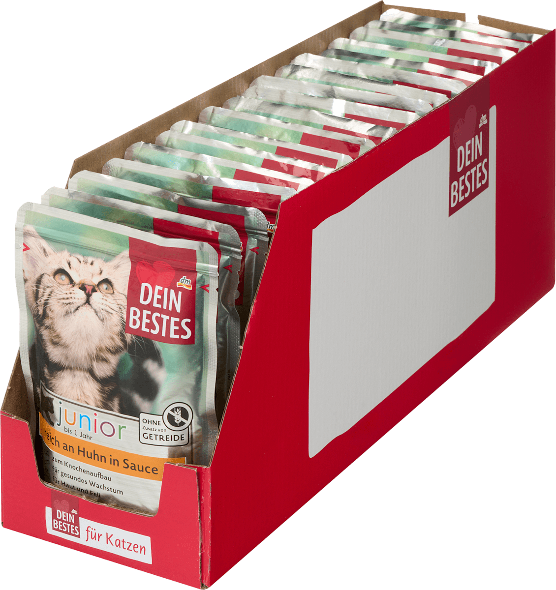 Dein Bestes Nassfutter Katze Kitten reich an Huhn in Sauce, Junior Multipack (18x100 g), 1.800 g