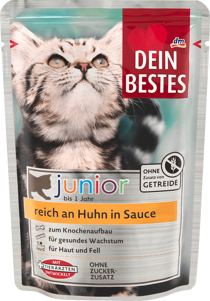 Dein Bestes Nassfutter Katze Kitten reich an Huhn in Sauce, Junior Multipack (18x100 g), 1.800 g