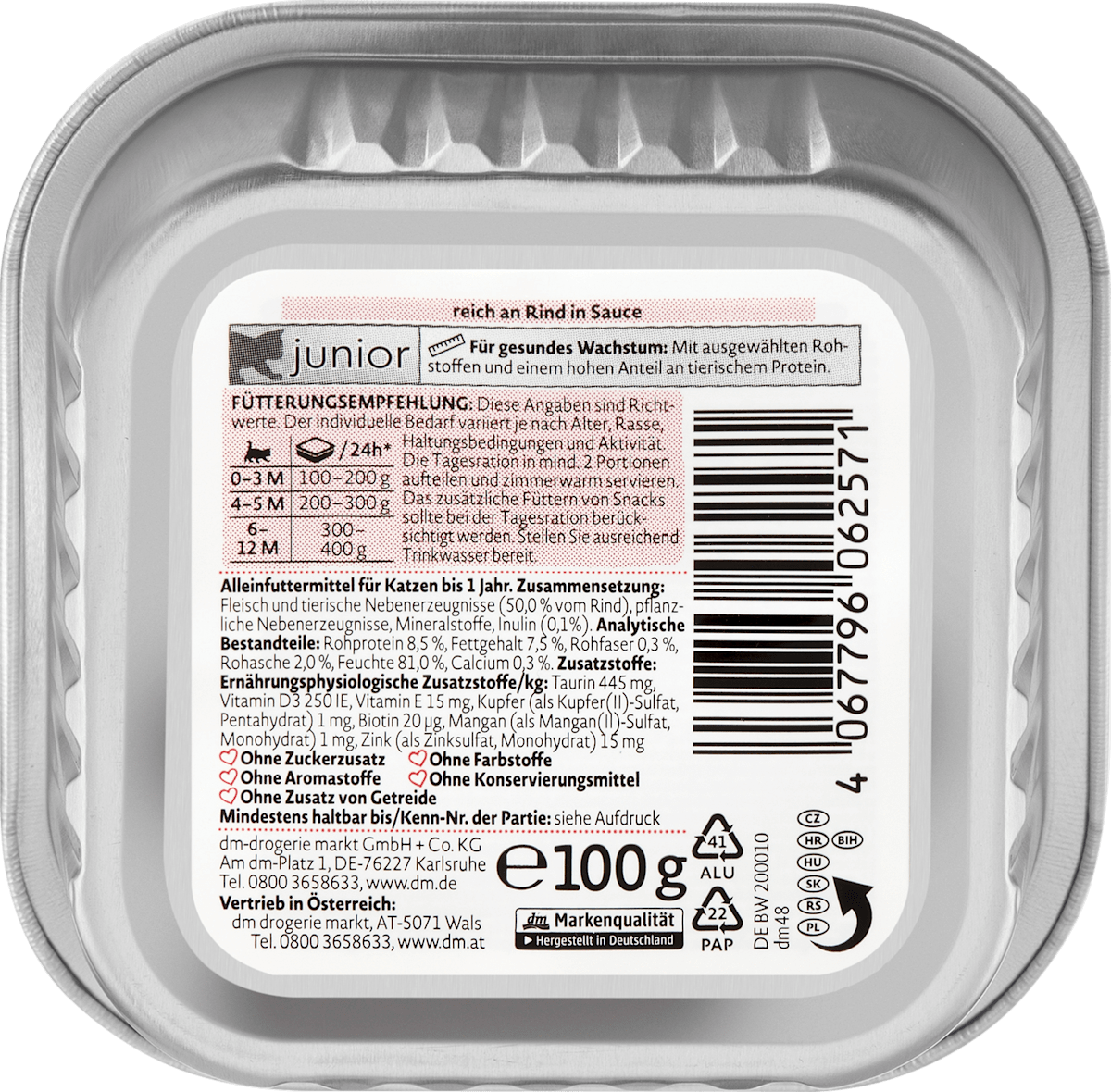 Nassfutter Katze Kitten reich an Rind in Sauce, Junior Multipack (14x100 g), 1.400 g