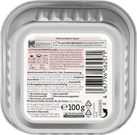 Nassfutter Katze Kitten reich an Rind in Sauce, Junior, 100 g
