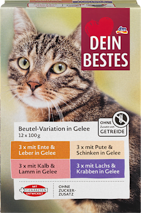 Nat kattenvoer met eend, kalf, kalkoen en zalm in gelei, multipack (12 x 100 g), 1200 g