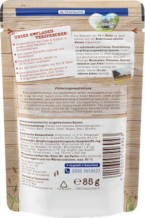 Nassfutter Katze mit Huhn, Hofladen, 85 g