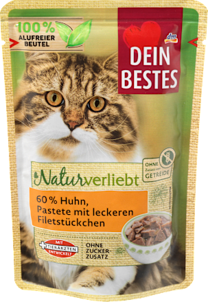 Nassfutter Katze mit Huhn,  Naturverliebt, 85 g Dein Bestes