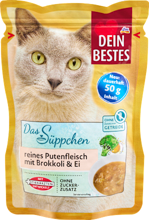 Nassfutter Katze mit Pute, Brokkoli & Ei, das Süppchen, 50 g