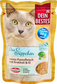 Nassfutter Katze mit Pute, Brokkoli & Ei, das Süppchen, 50 g