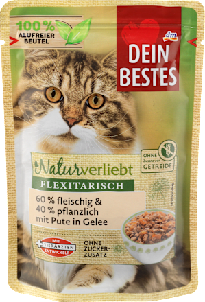 Nassfutter Katze mit Pute & Gemüse, Naturverliebt Flexitarisch, 100 g