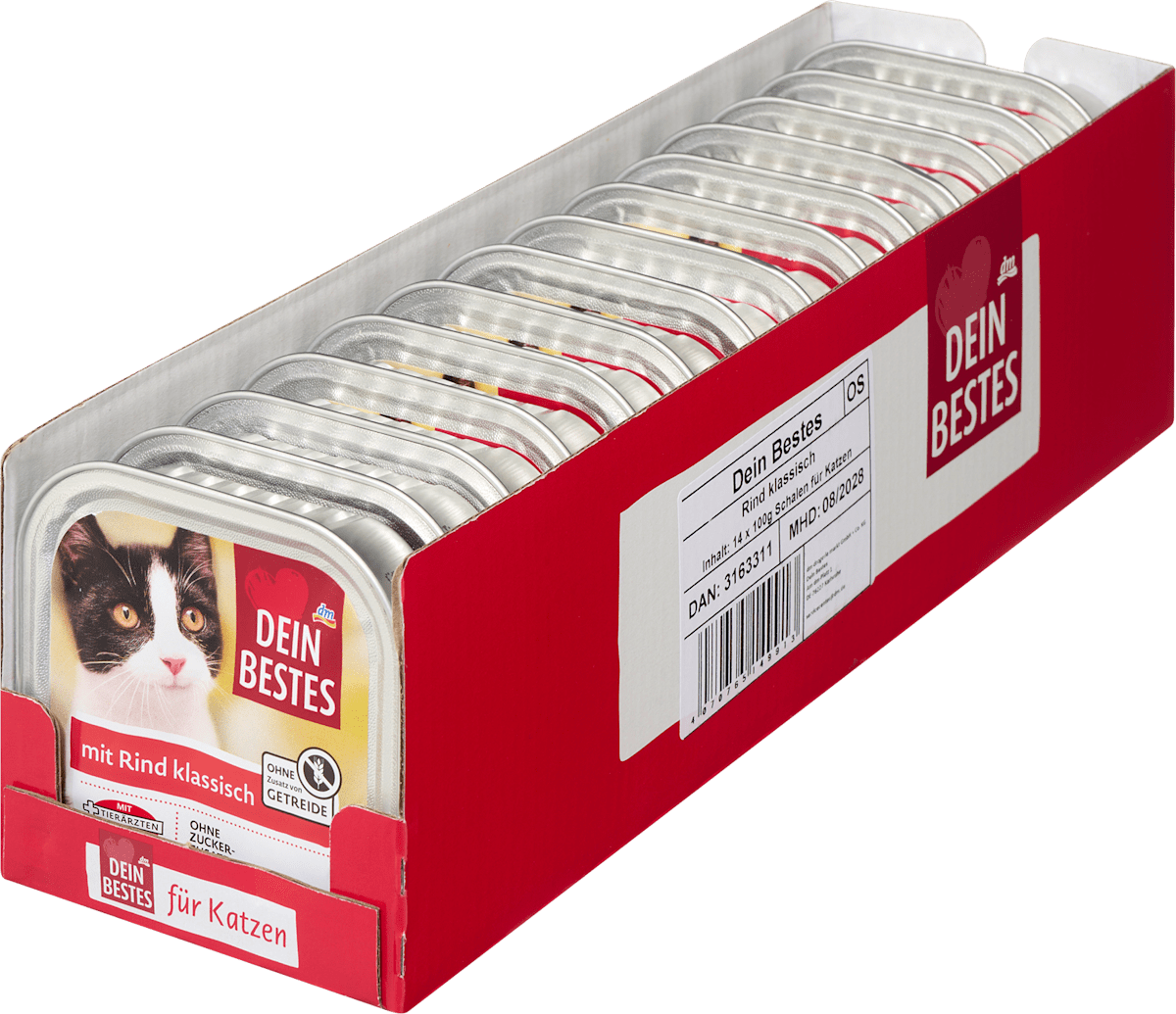Nassfutter Katze mit Rind, Multipack (14x100 g), 1.400 g