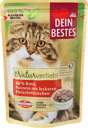 Nassfutter Katze mit Rind,  Naturverliebt, 85 g Dein Bestes