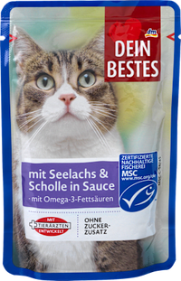 Nat kattenvoer met koolvis en schol in saus, MSC-gecertificeerd, 100 g