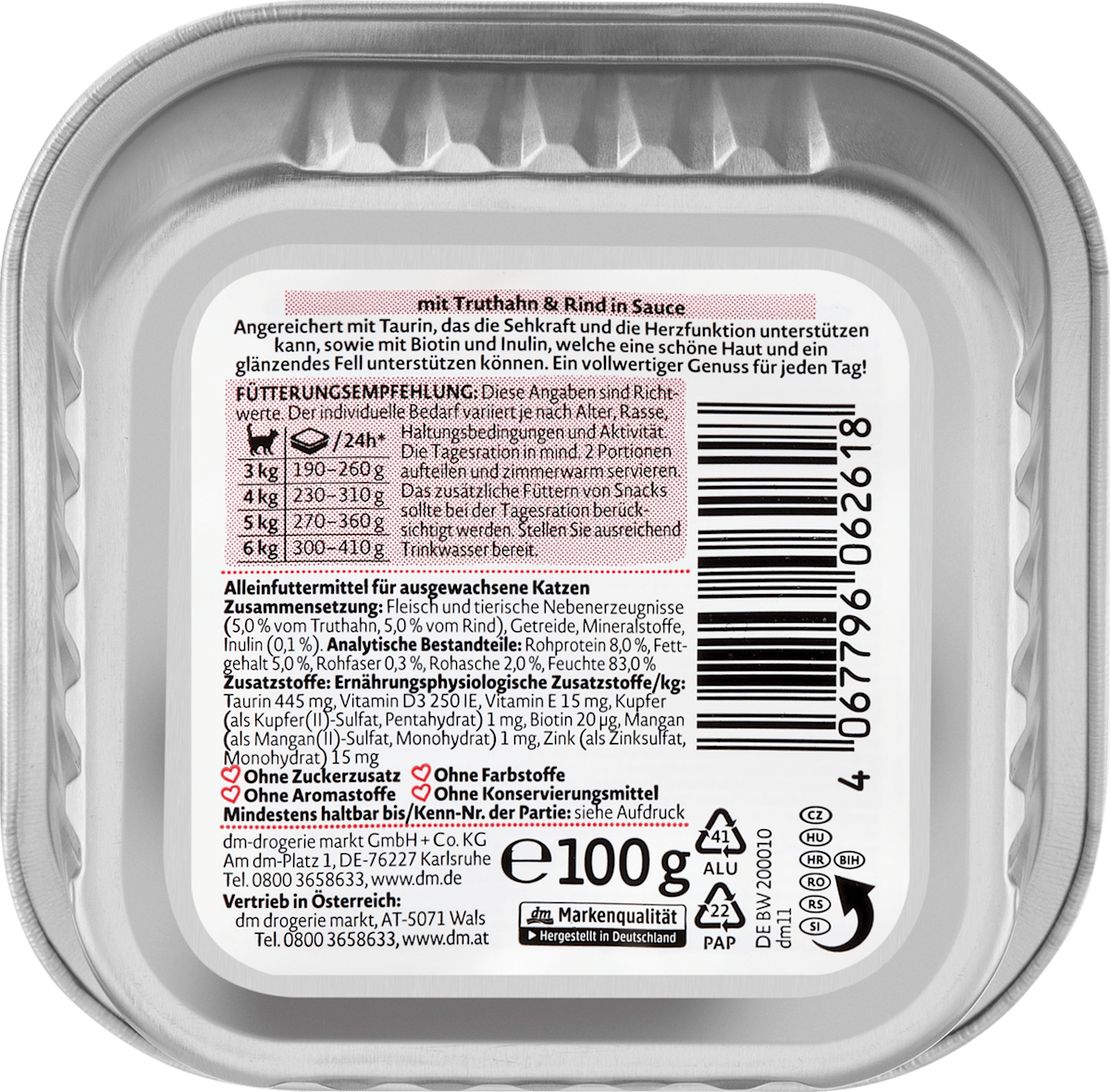 Nassfutter Katze mit Truthahn & Rind in Sauce, Multipack (14x100 g), 1.400 g